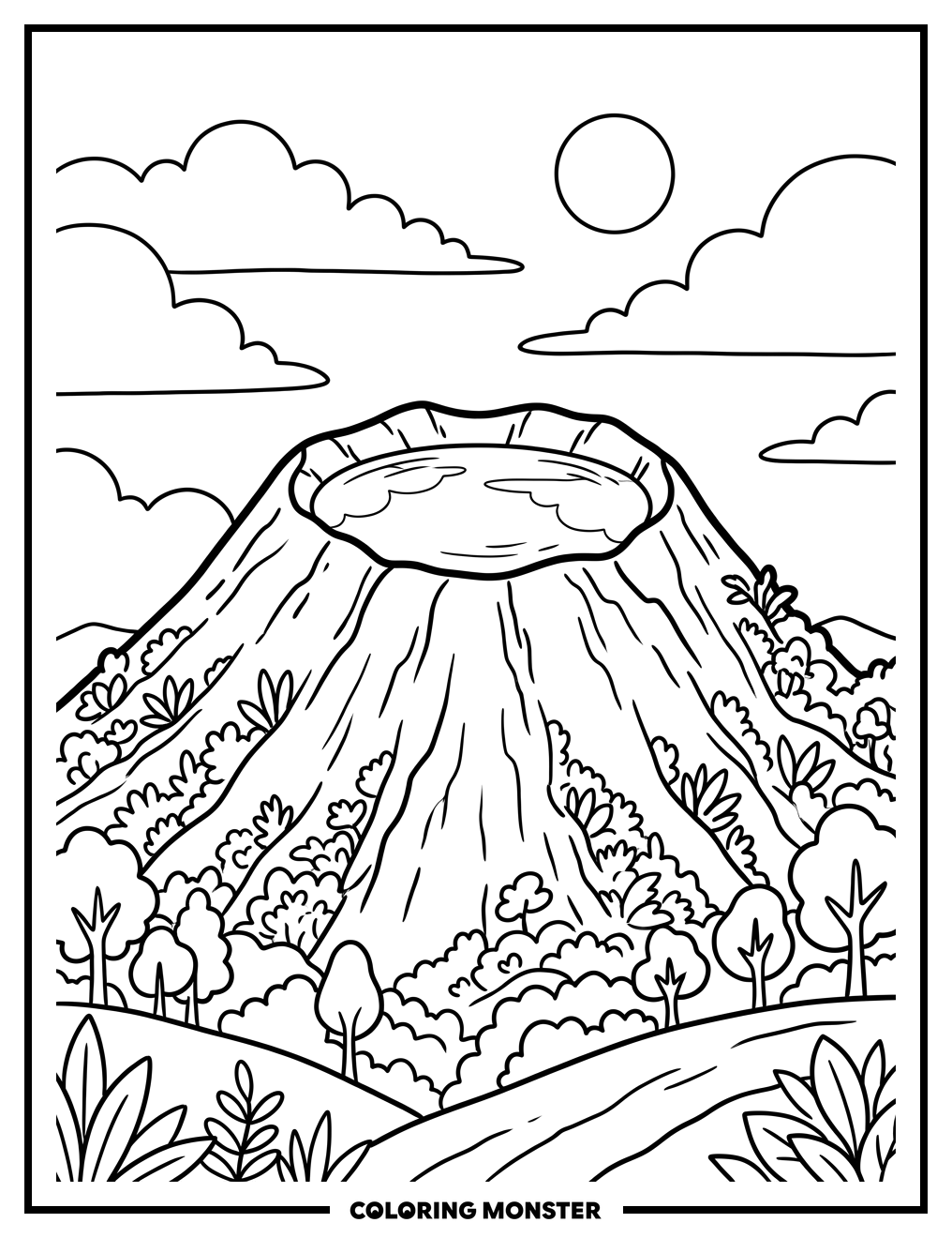 Volcano Crater Lake Coloring Page