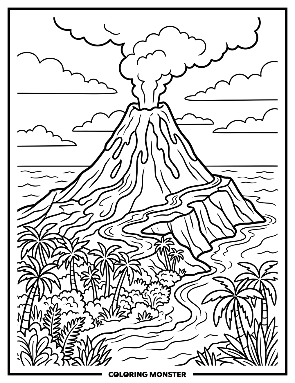 Volcano Erupting on Hawaiian Island Coloring Page