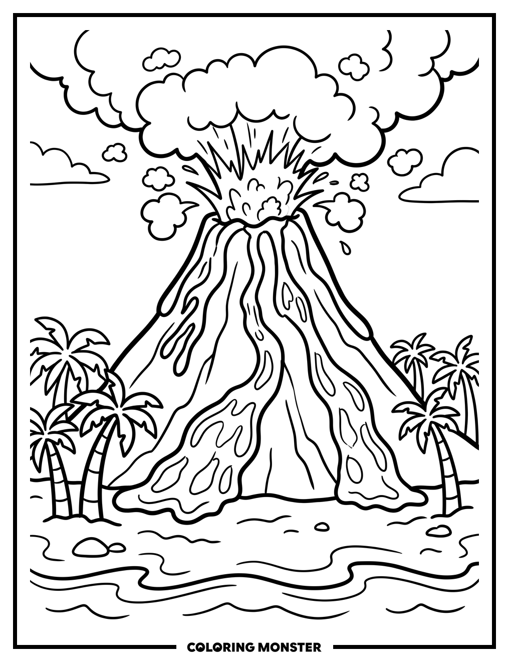 Volcano Eruption Scene Coloring Page