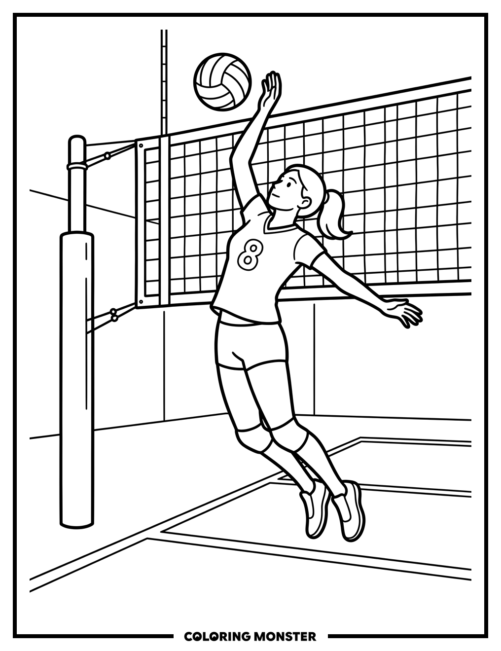 Volleyball Player Spiking Ball Coloring Page
