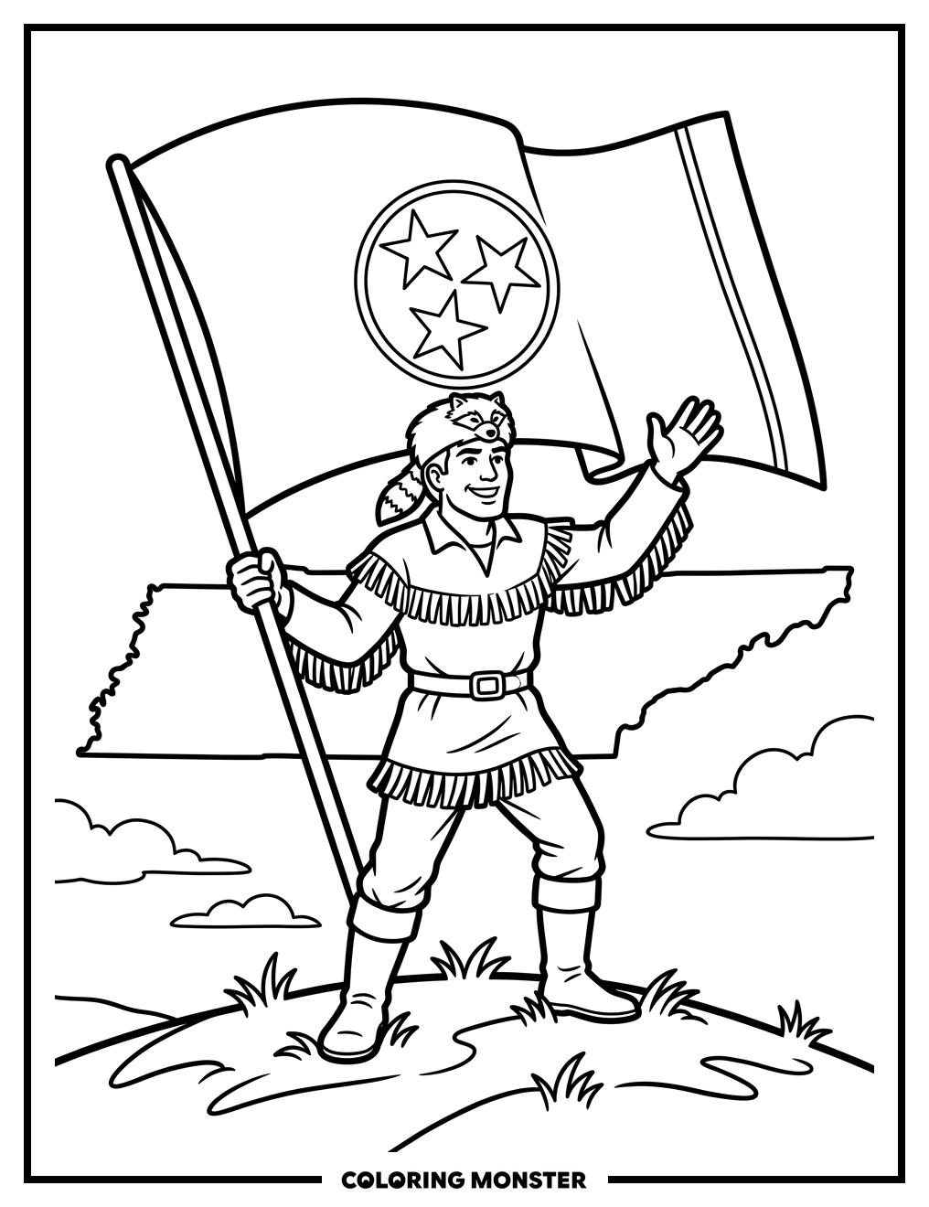 Volunteer Mascot Waving Tennessee Flag Coloring Page