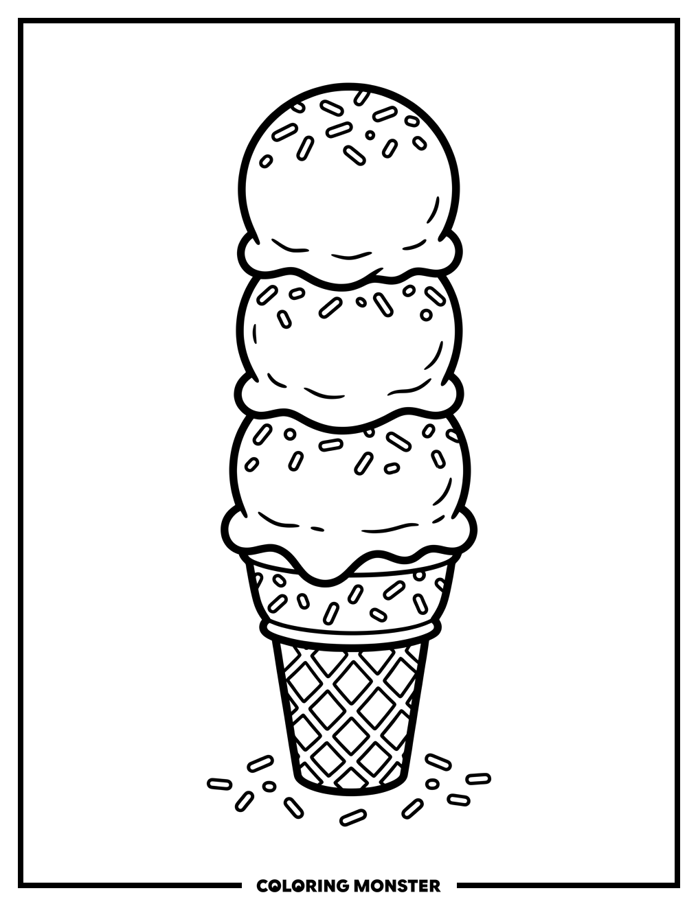Waffle Cone Ice Cream Sundae Coloring Page