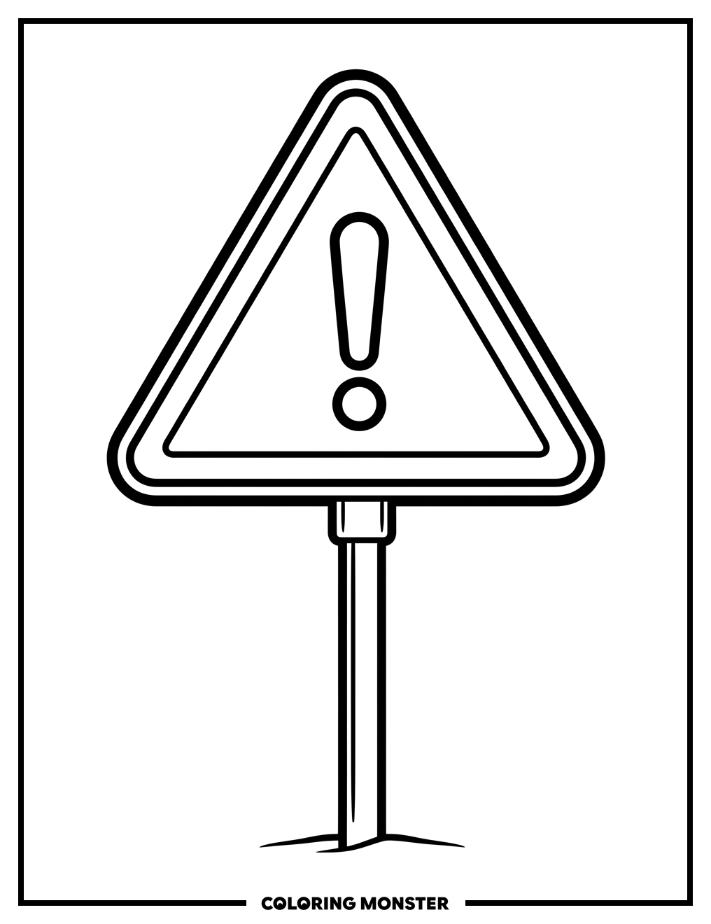Warning Sign with Exclamation Mark Coloring Page