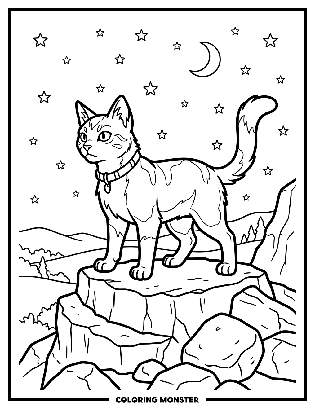 Warrior Cat on Rocky Outcrop Coloring Page