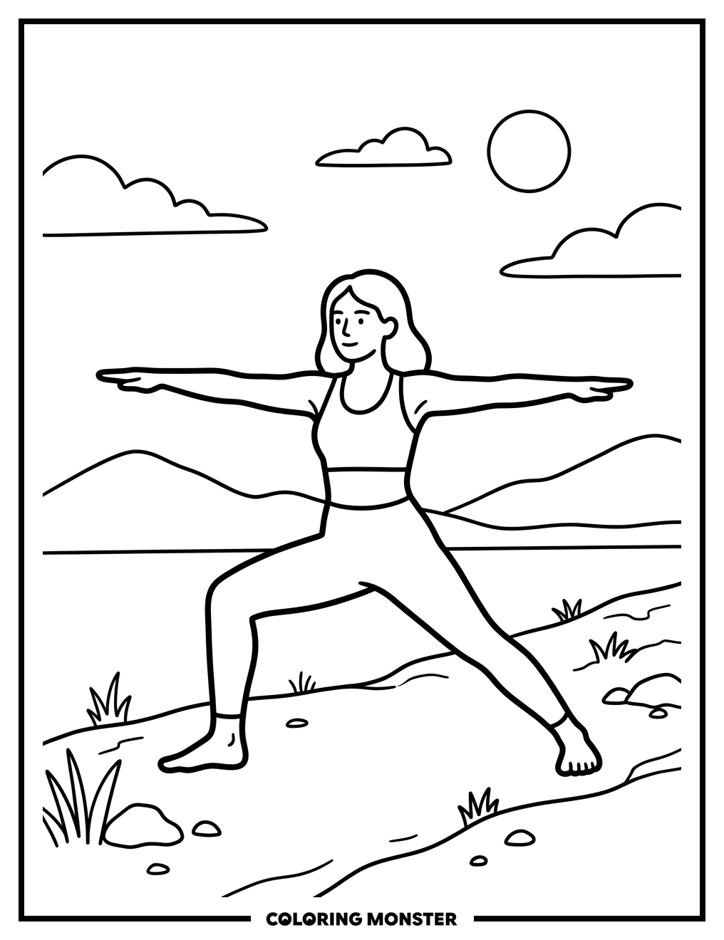 Warrior II Yoga Pose Coloring Page