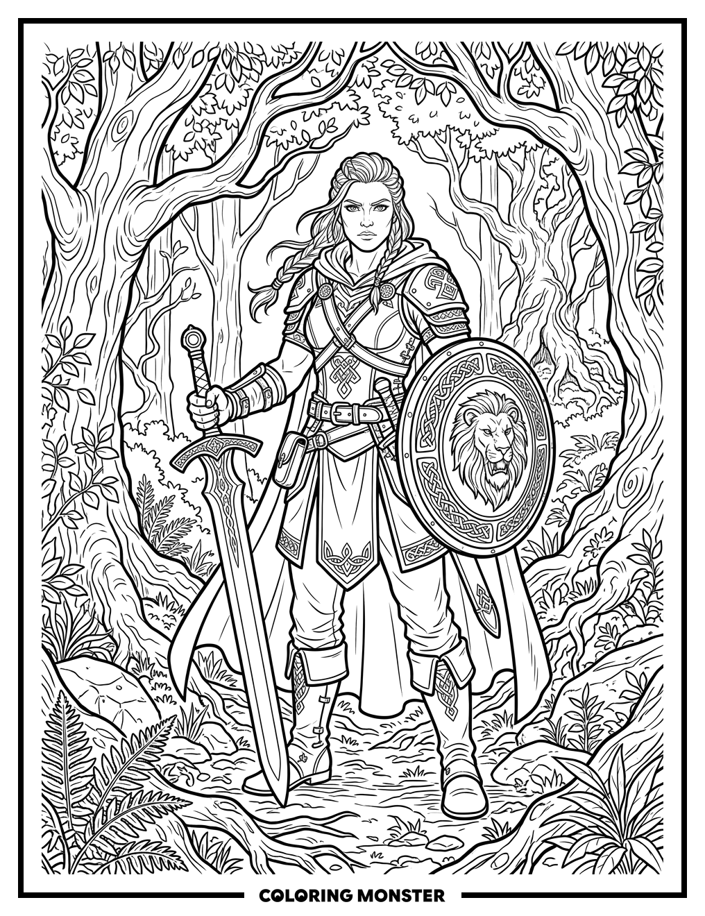 Warrior In Forest Clearing Coloring Page