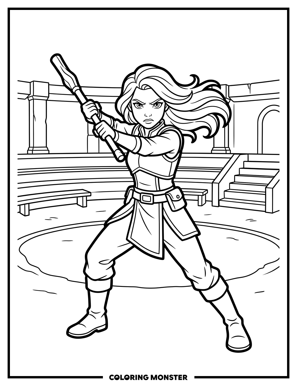 Warrior Woman In Action Coloring Page