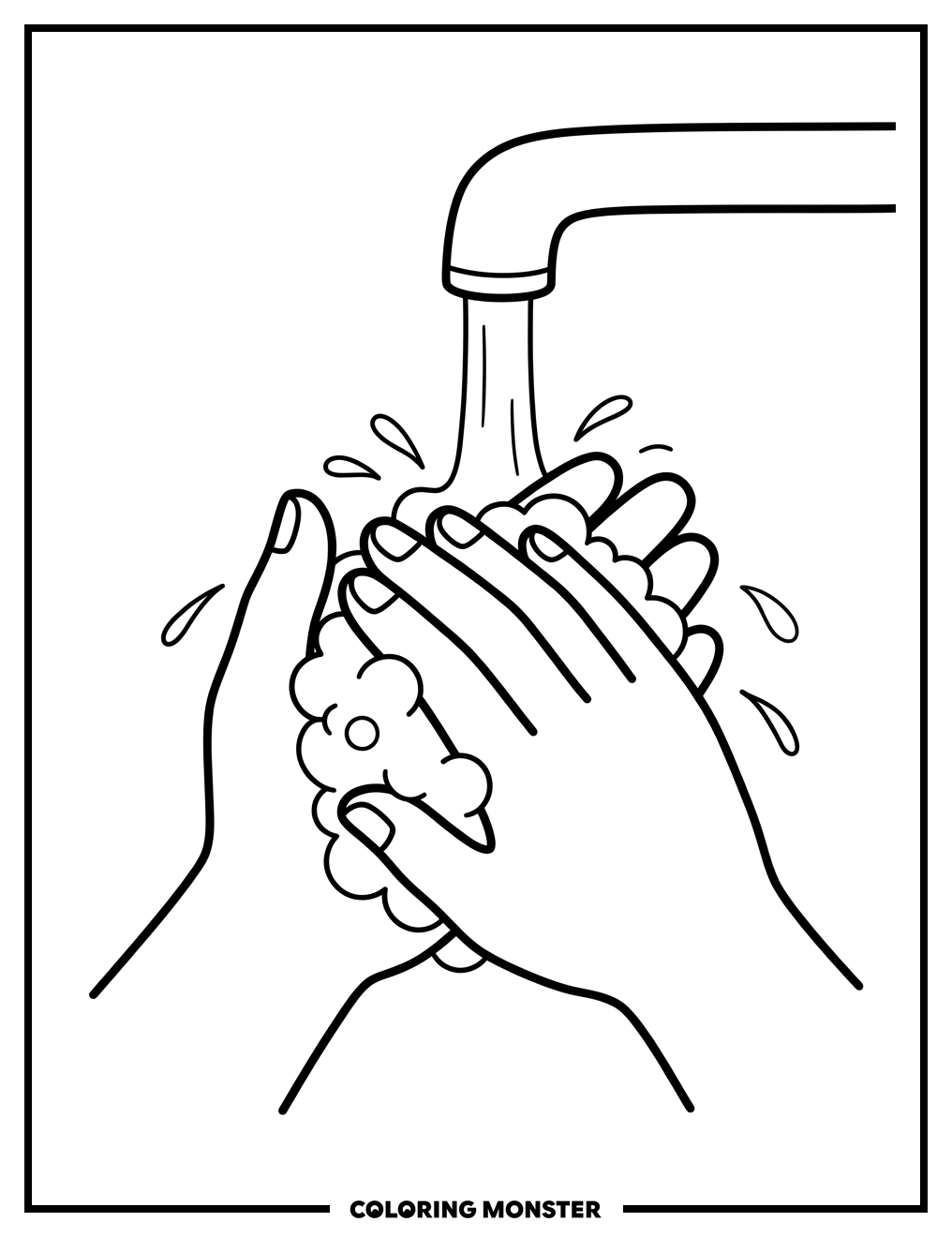 Washing Hands Under Running Water Coloring Page