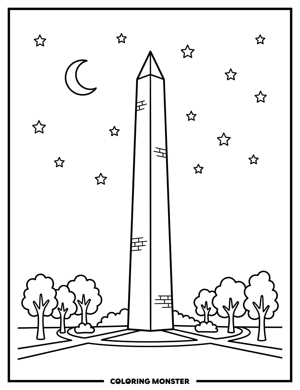 Washington Monument at Night Coloring Page
