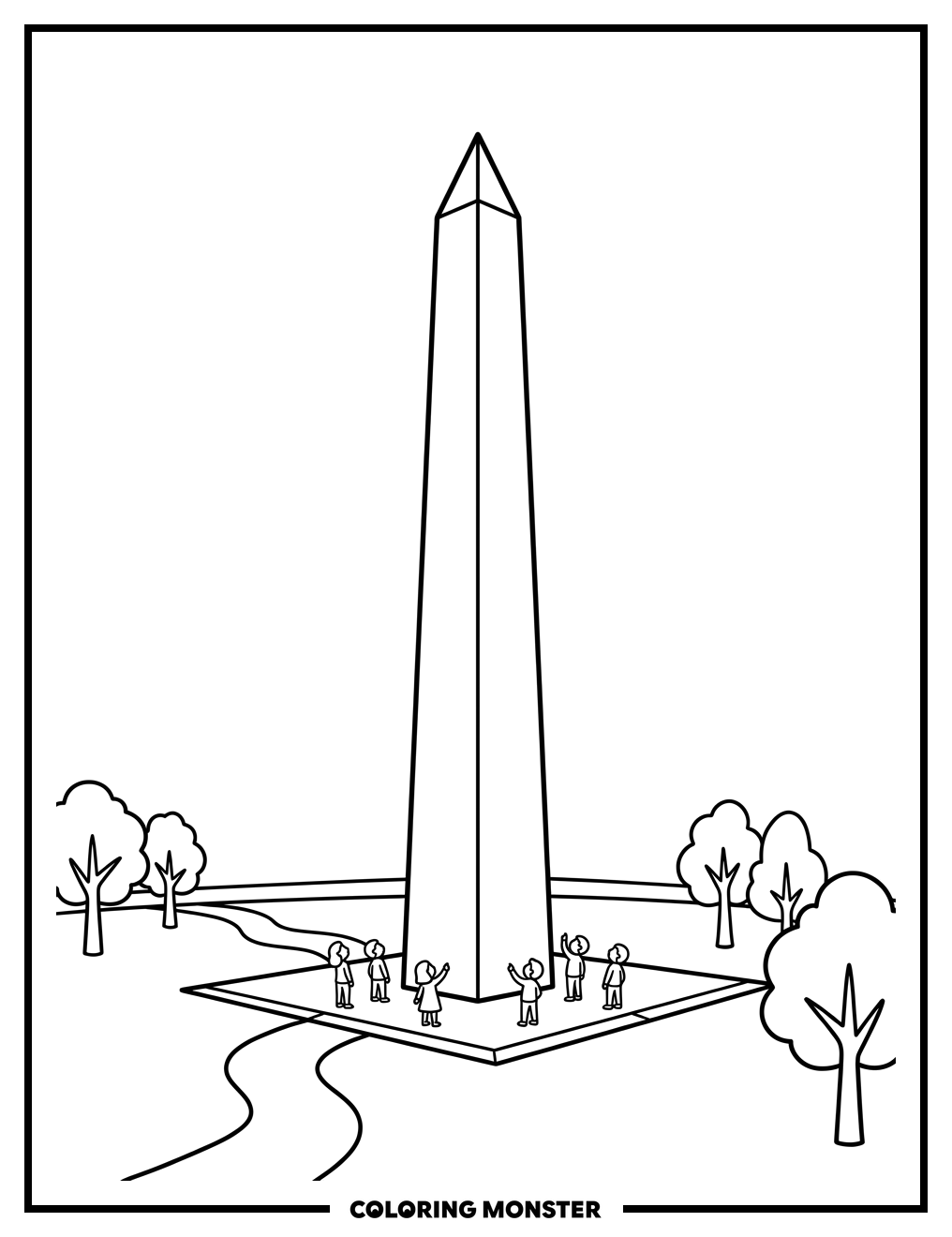Washington Monument with Tourists Coloring Page