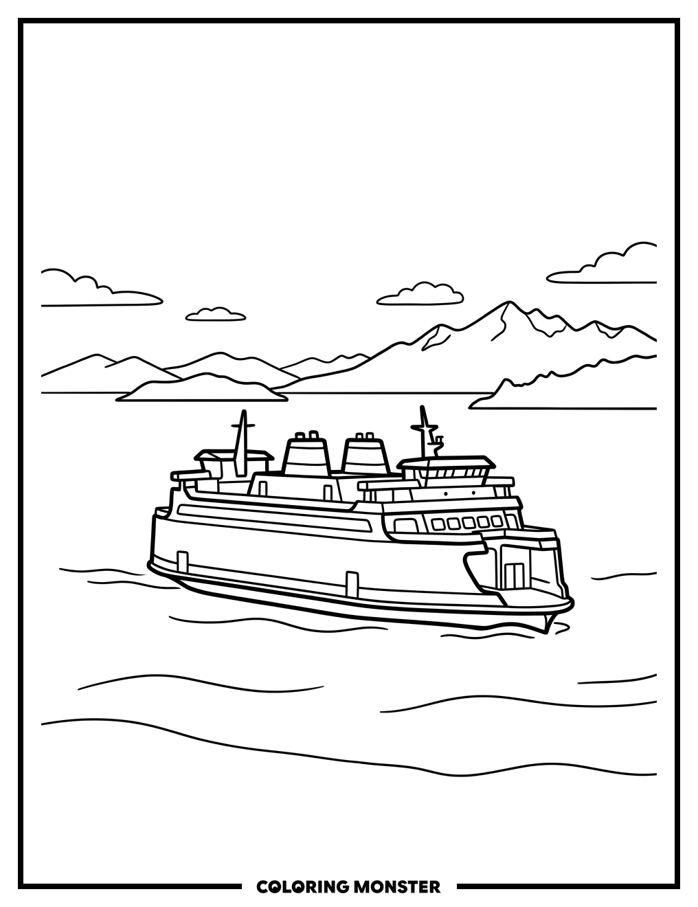 Washington State Ferry on Puget Sound Coloring Page