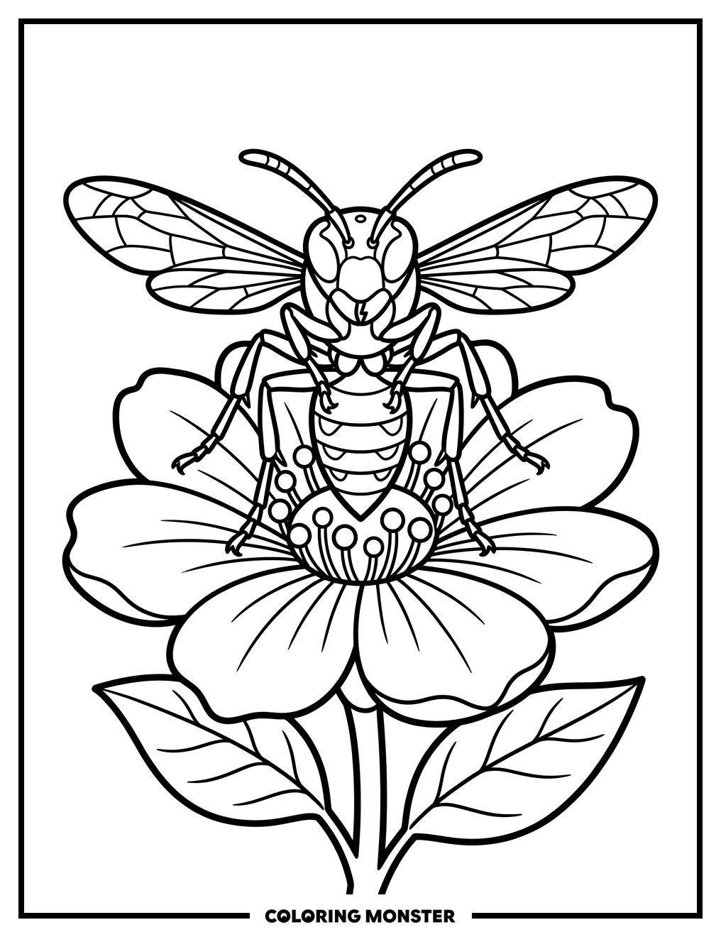 Wasp on a Flower Coloring Page