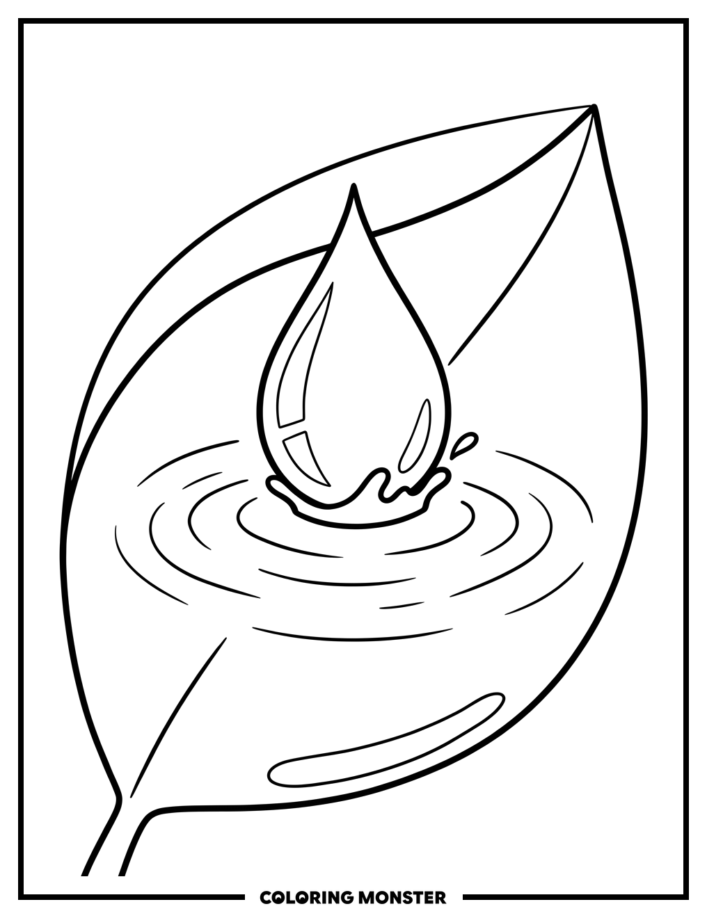Water Droplet on Green Leaf Coloring Page