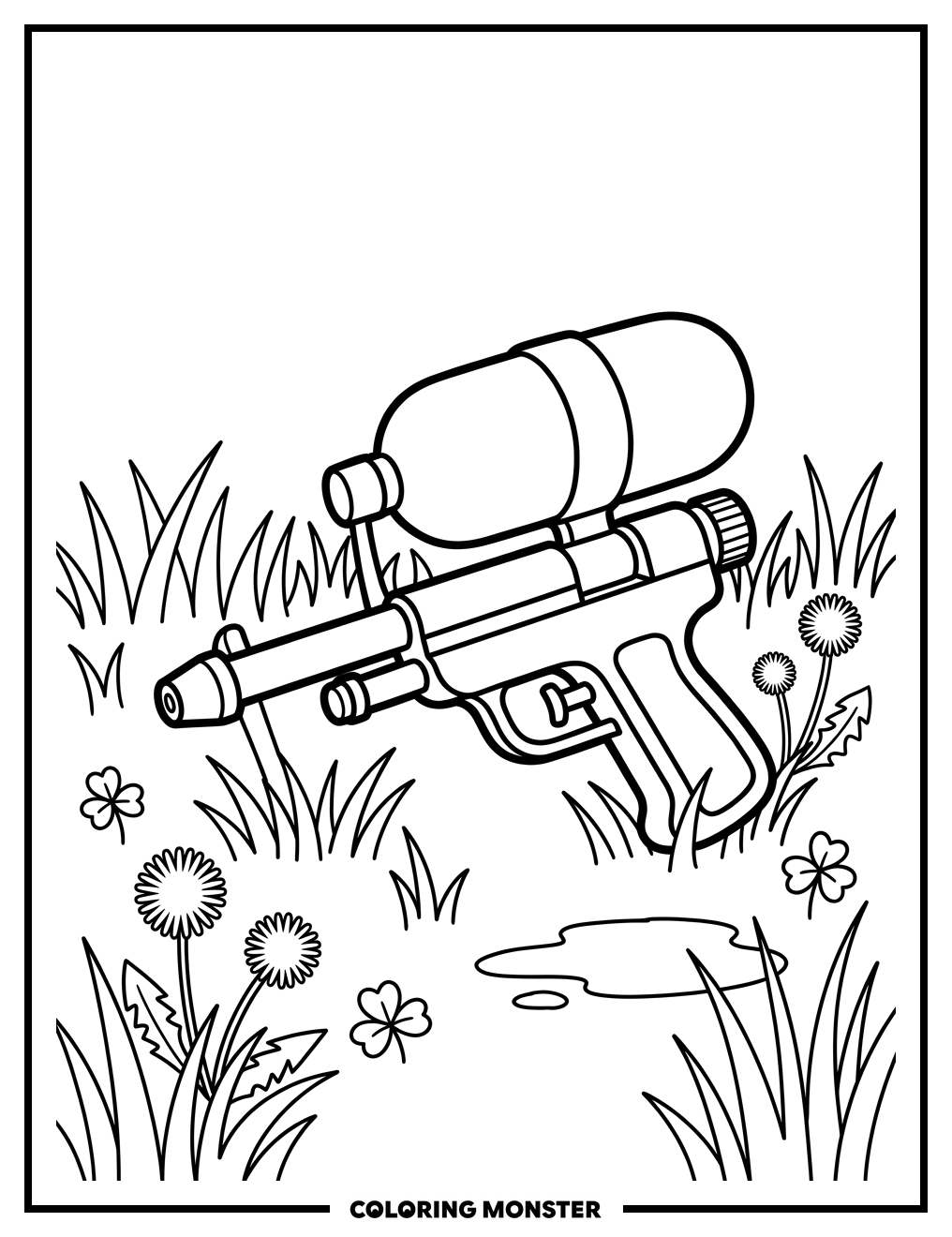 Water Gun on Grass Coloring Page