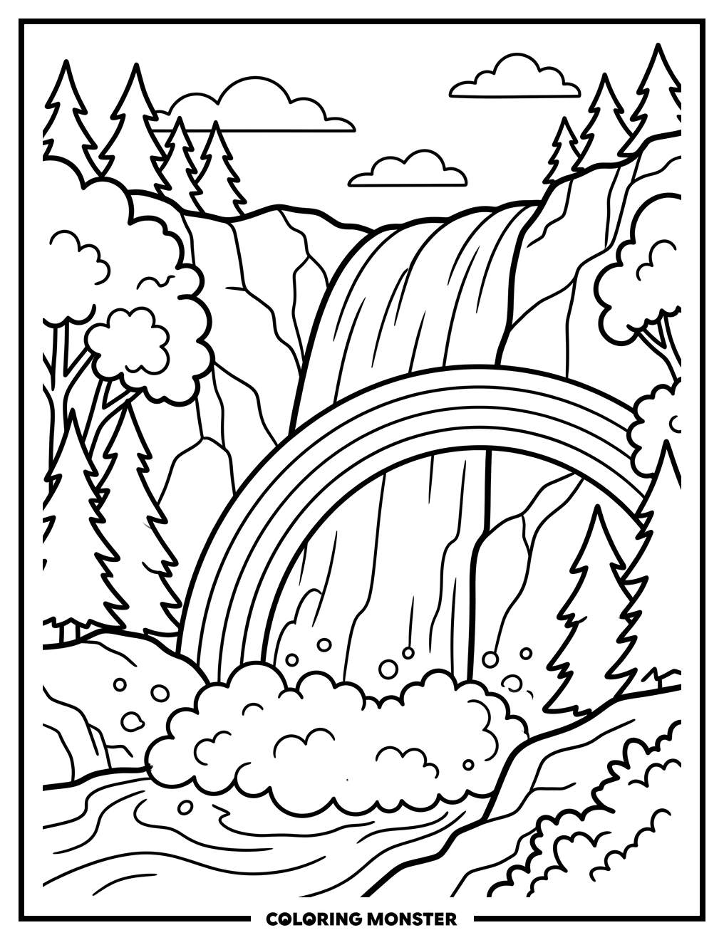 Waterfall and Rainbow Coloring Page