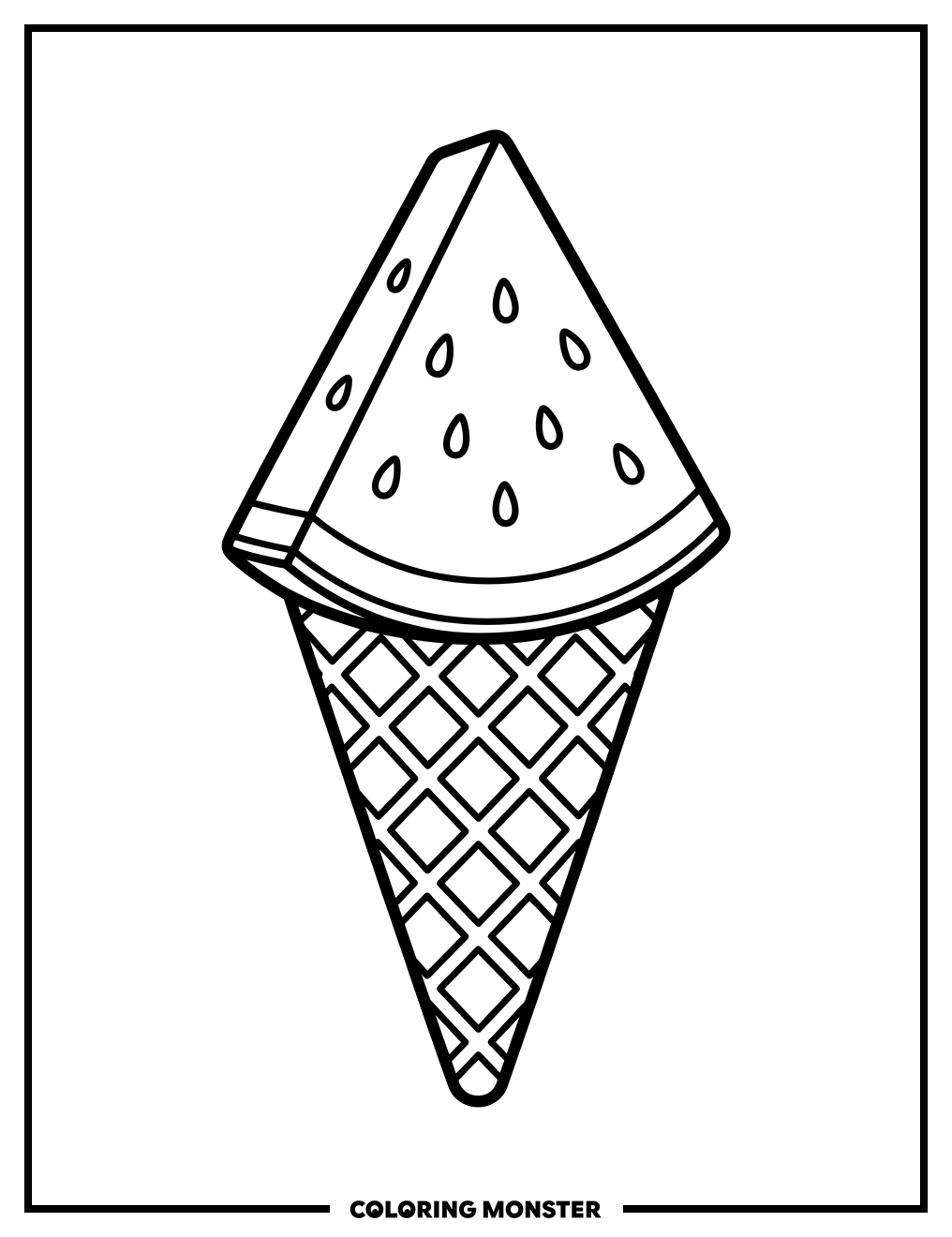 Watermelon Ice Cream Cone Coloring Page