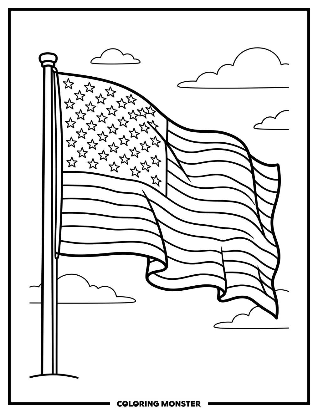 Waving American Flag Coloring Page