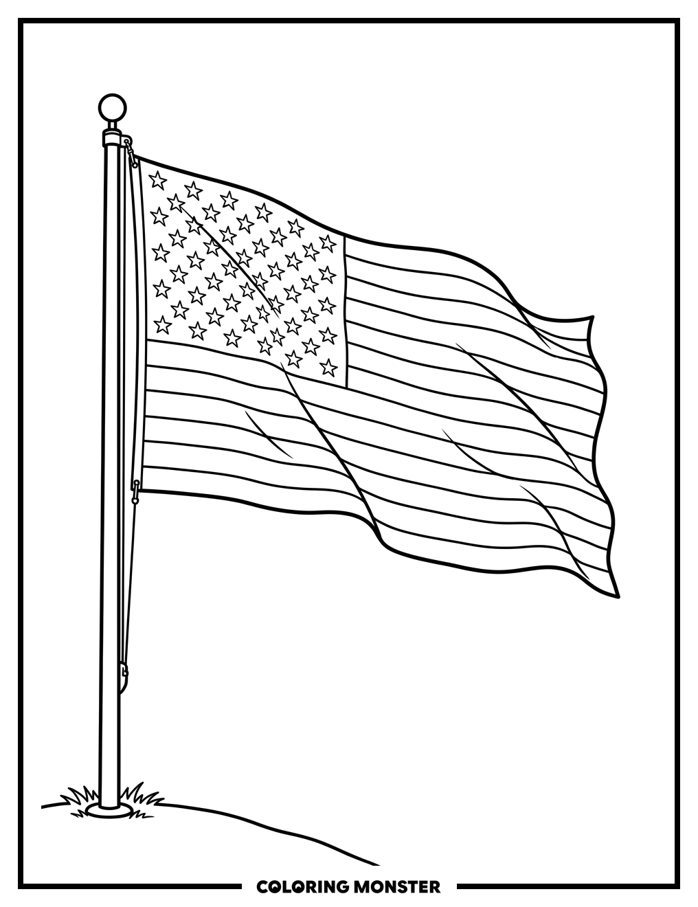 Waving American Flag Coloring Page