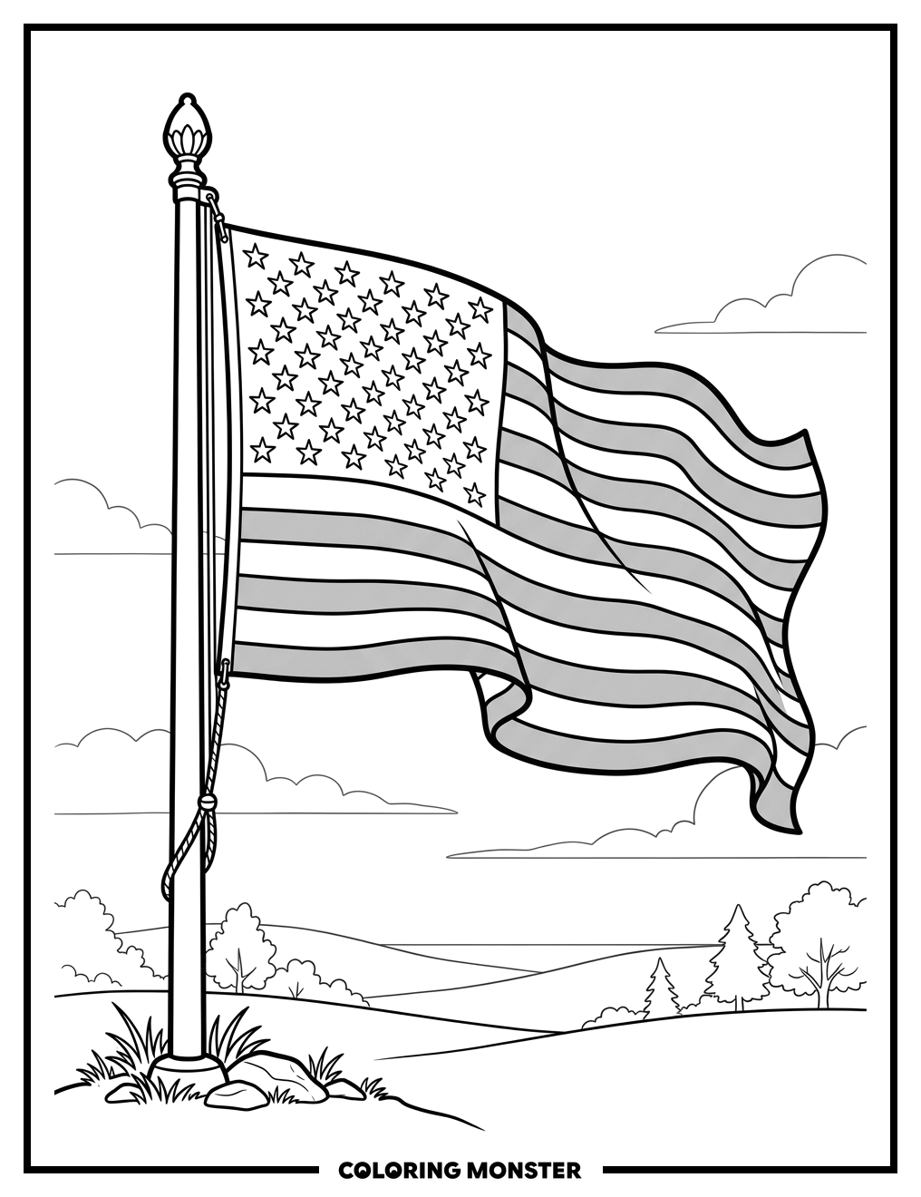 Waving American Flag Coloring Page