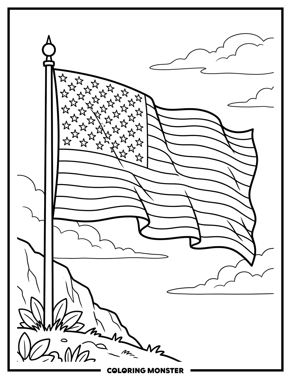Waving American Flag Coloring Page