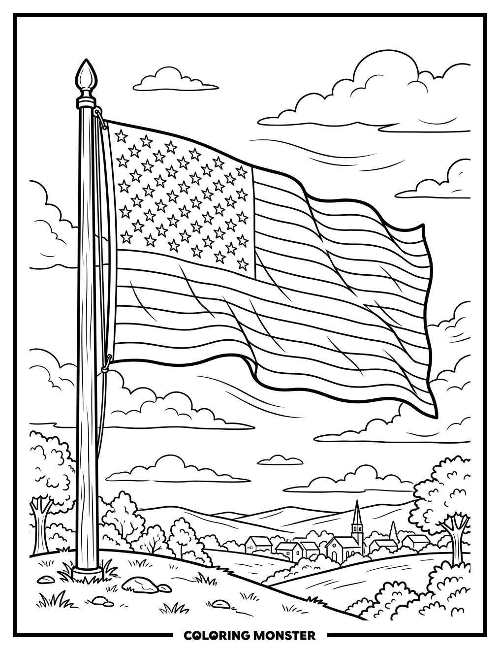 Waving American Flag Coloring Page