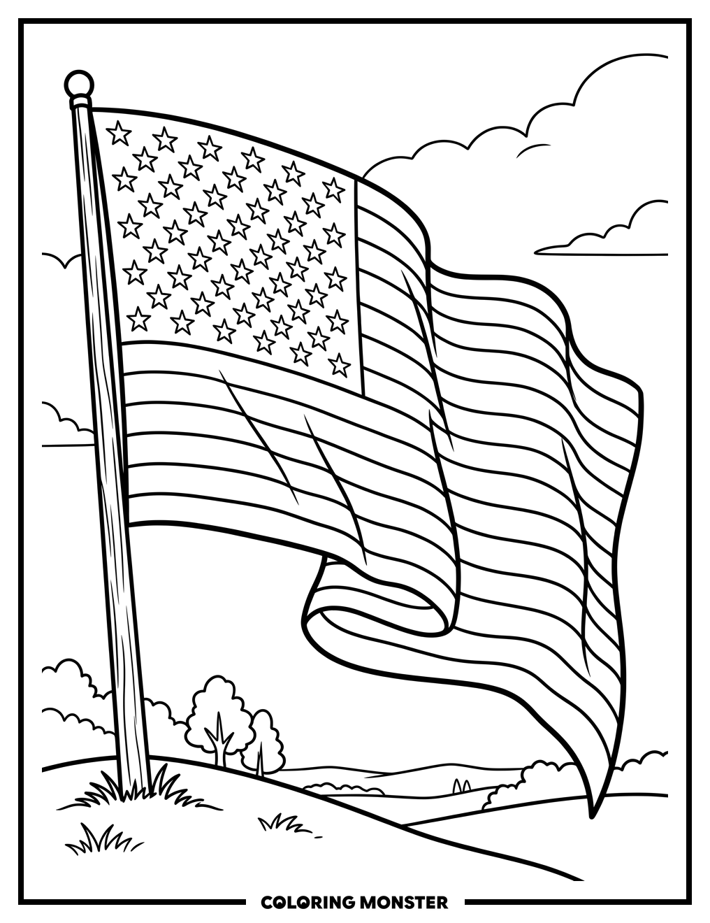 Waving American Flag Coloring Page