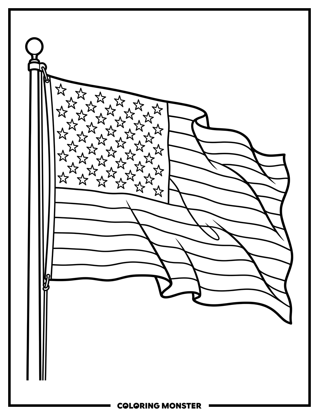 Waving American Flag Coloring Page