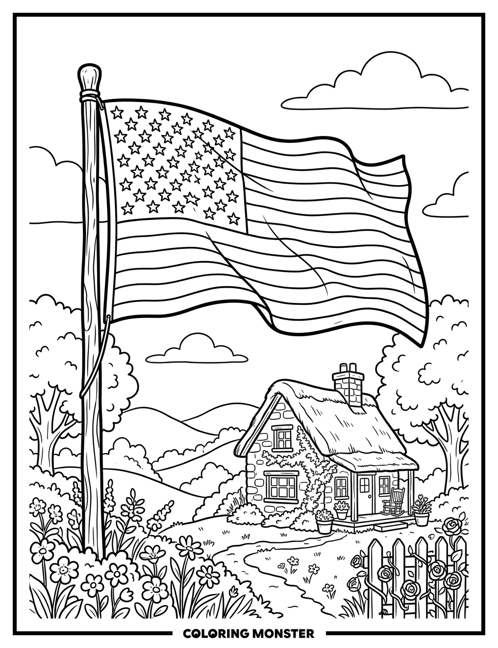 Waving American Flag Coloring Page