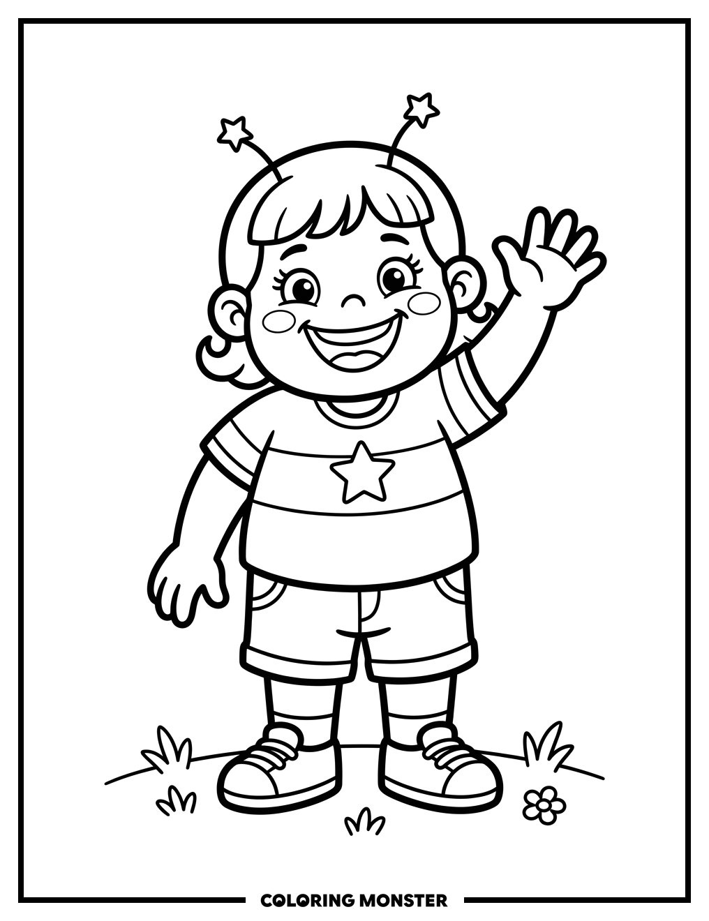 Waving Cartoon Character Coloring Page