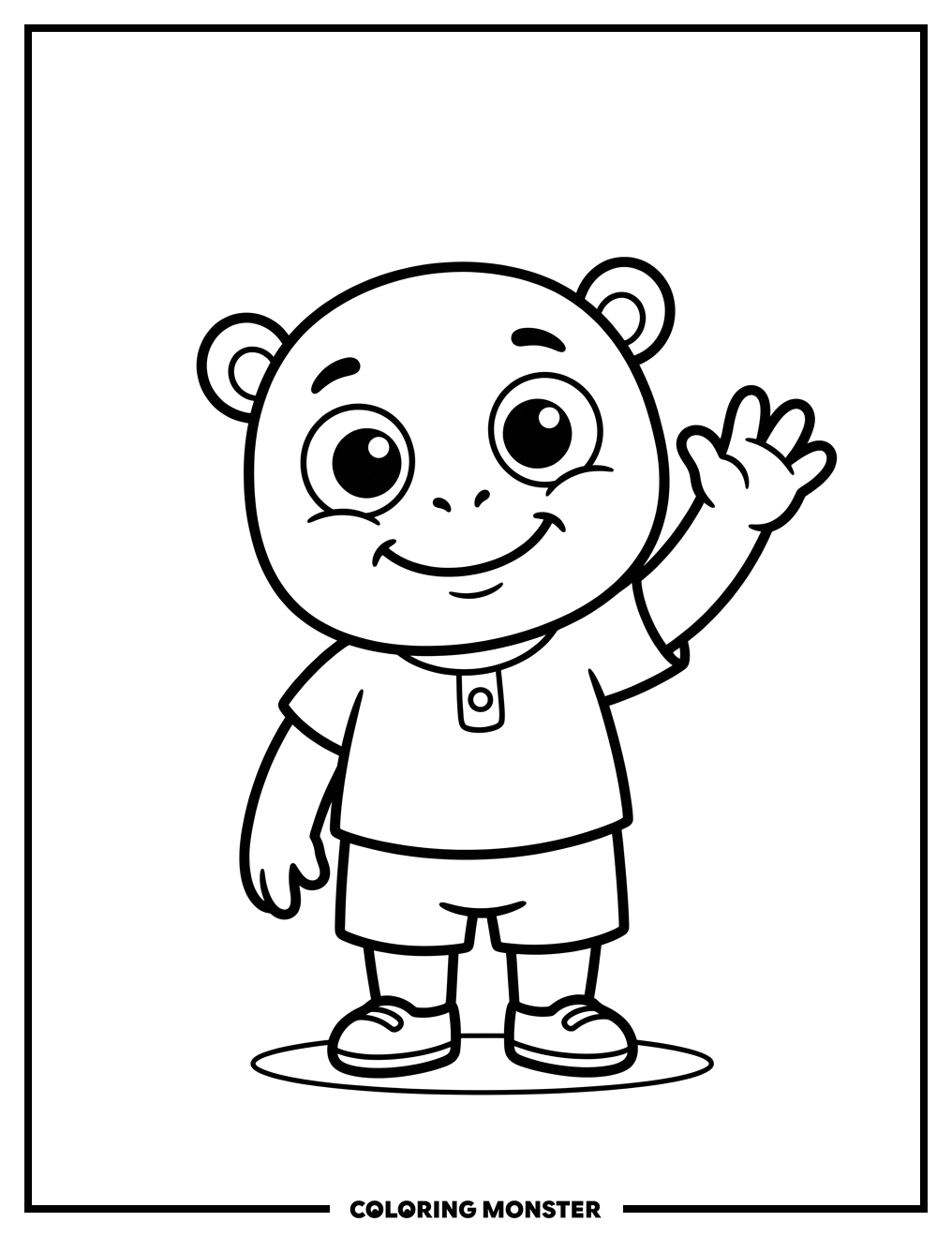 Waving Cartoon Pal Coloring Page
