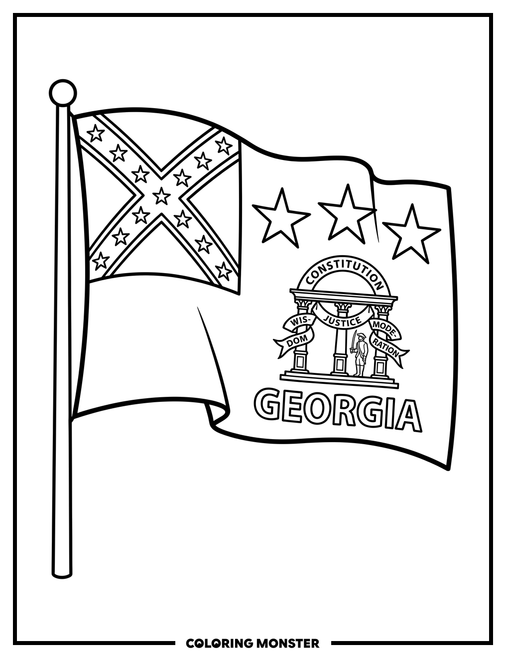 Waving Georgia State Flag Coloring Page