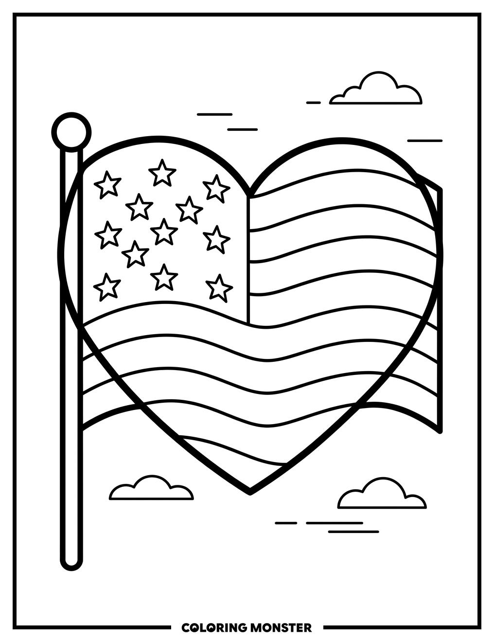 Waving Heart Flag Coloring Page