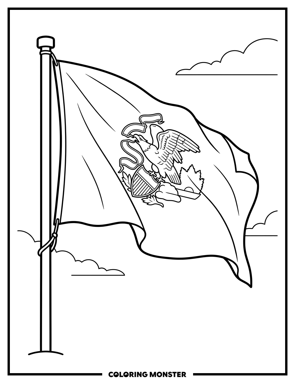 Waving Illinois State Flag Coloring Page