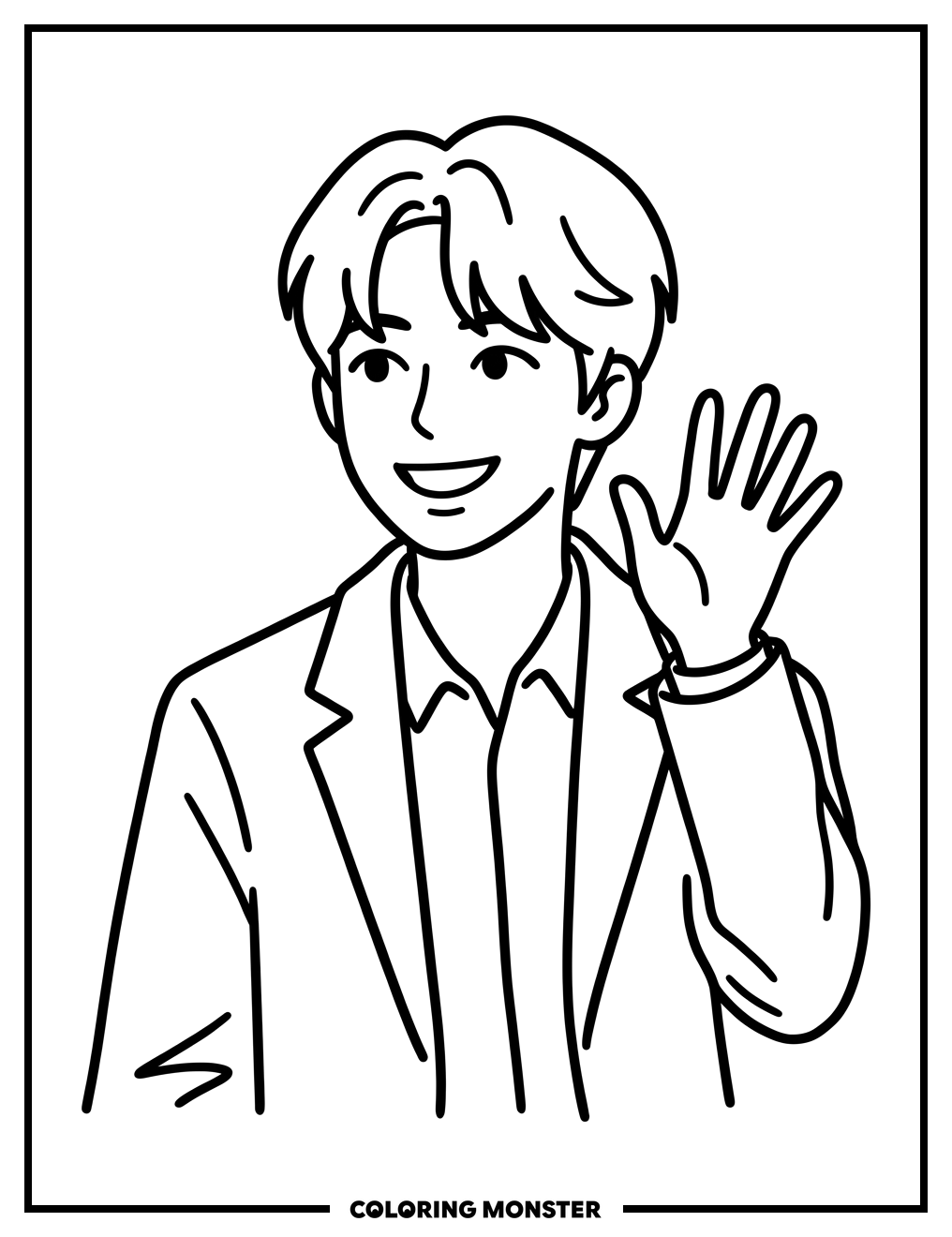 Waving K-Pop Star Coloring Page