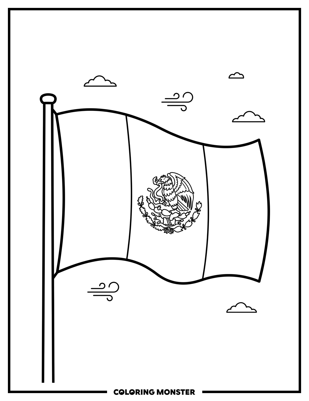 Waving Mexican Flag Coloring Page