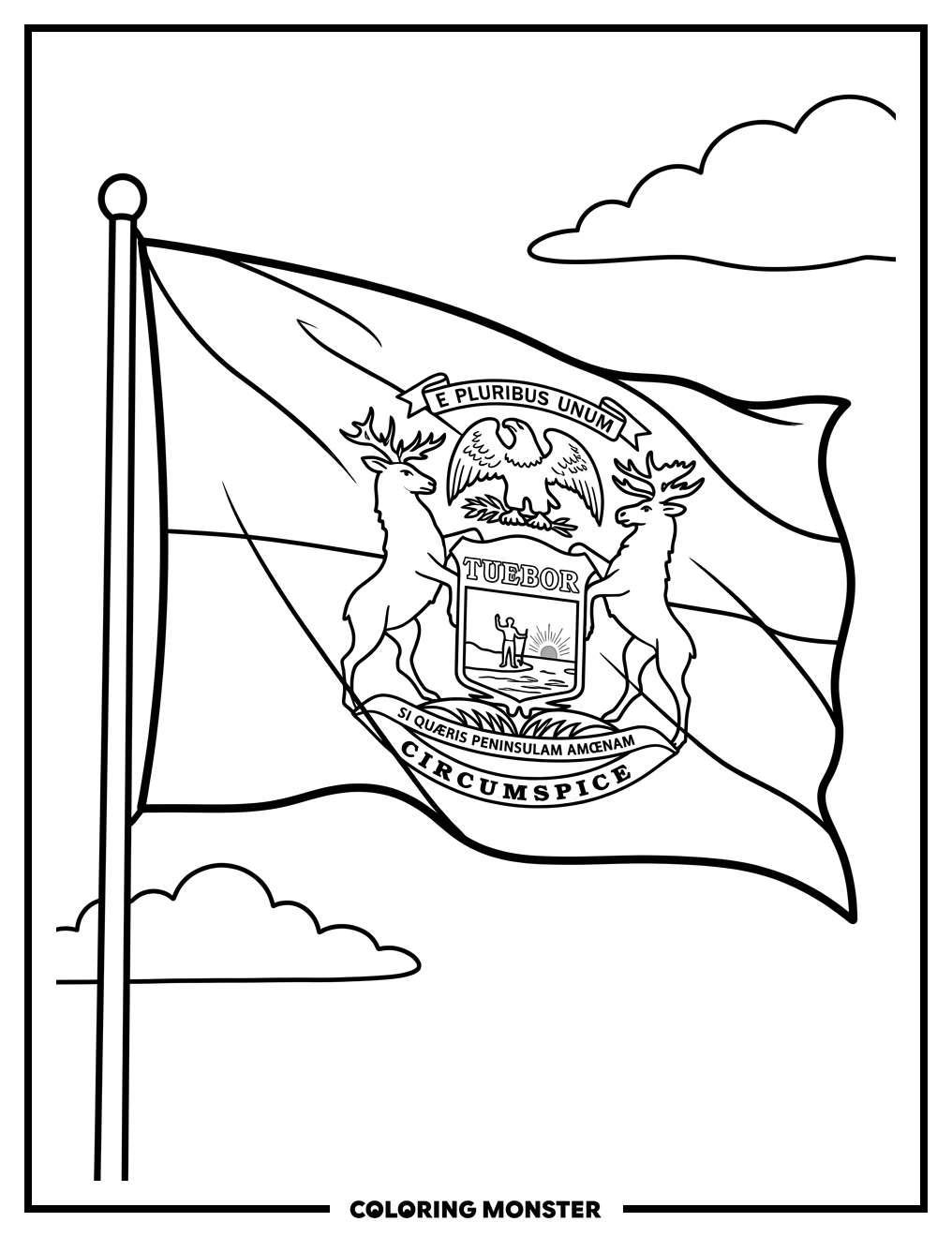 Waving Michigan State Flag Coloring Page