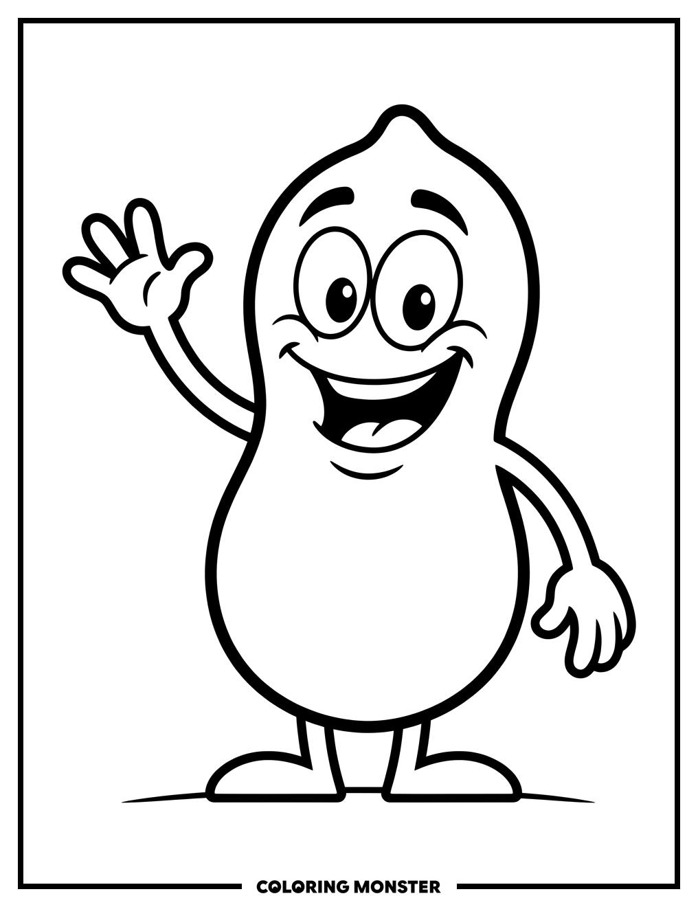 Waving Peanut Character Coloring Page