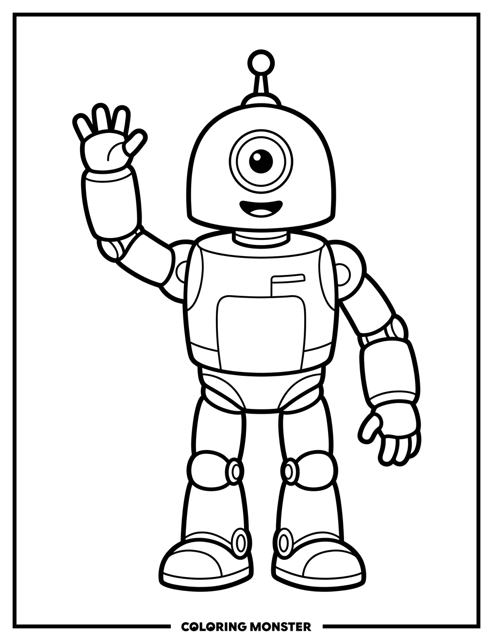Waving Robot Pal Coloring Page