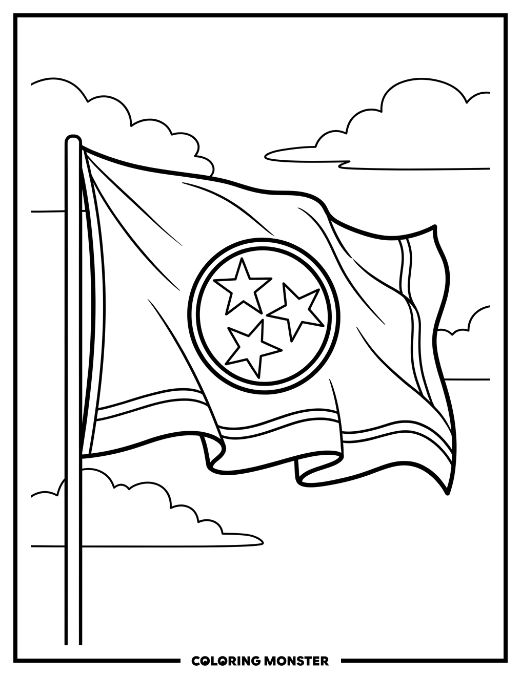 Waving Tennessee Flag Coloring Page