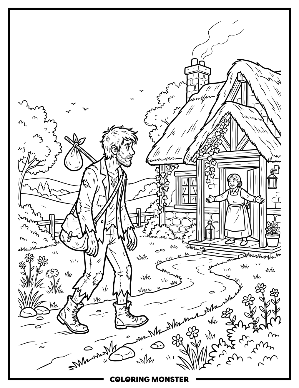 Weary Traveler Welcomed Home Coloring Page