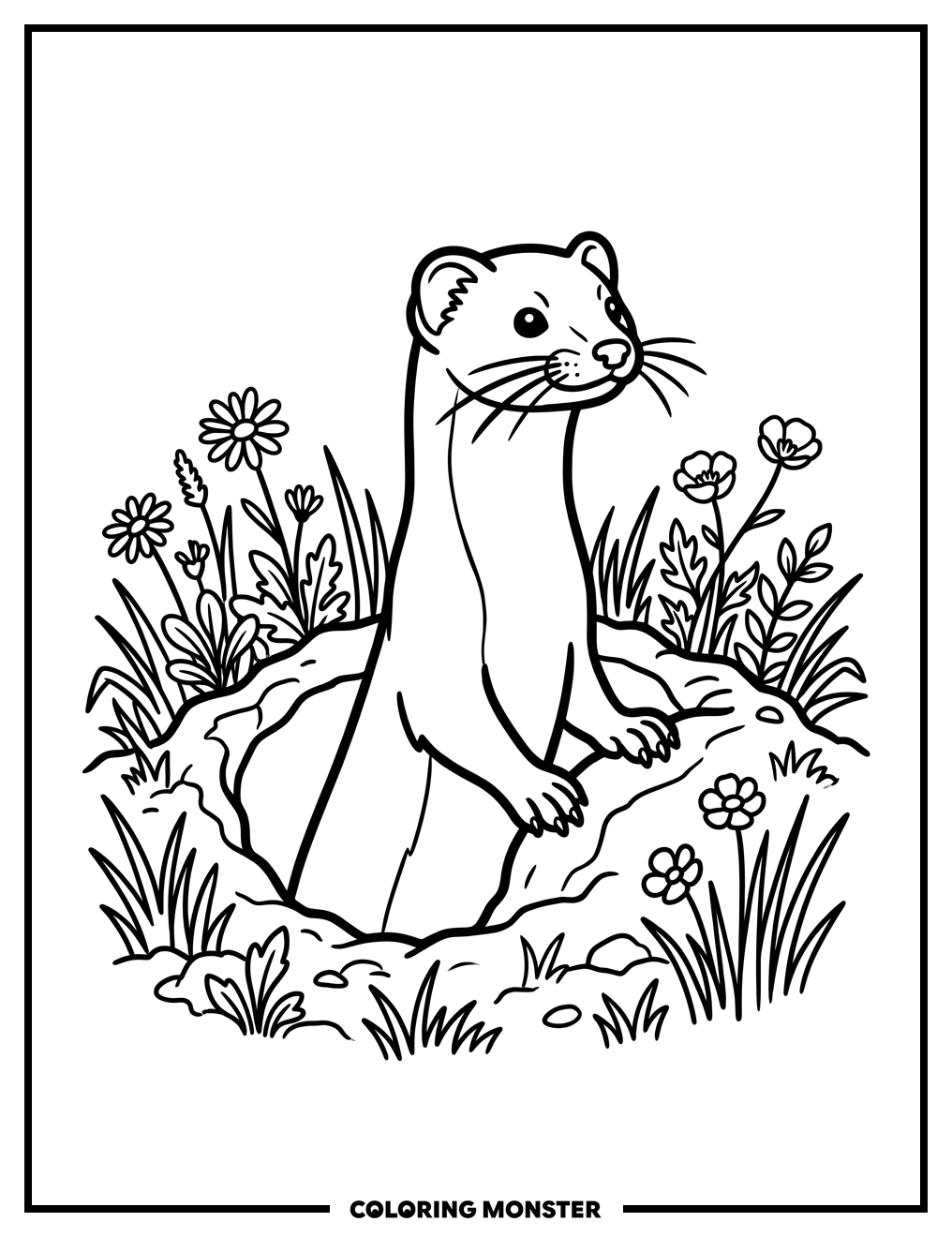 Weasel Peeking From Burrow Coloring Page