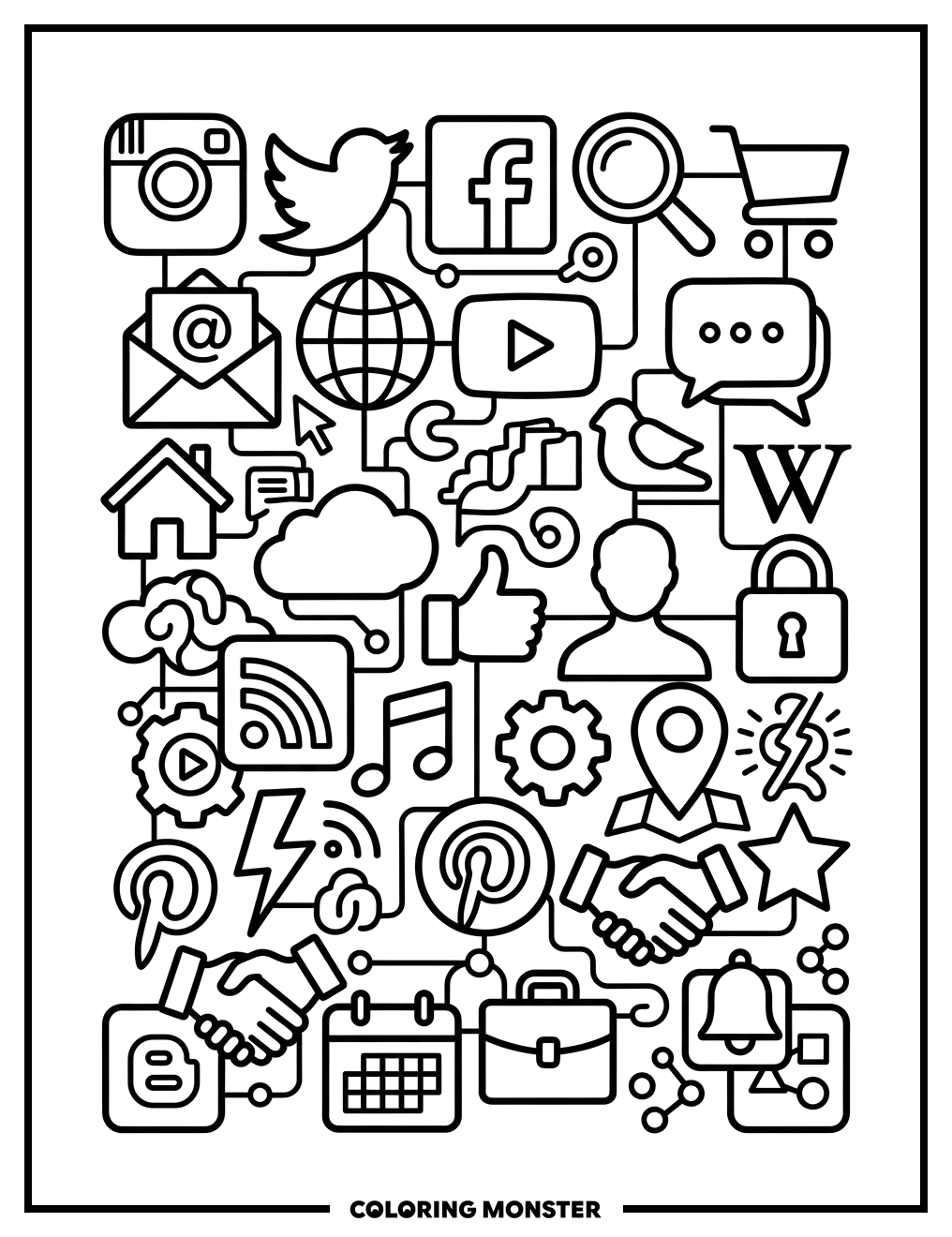Website Icons Collage Coloring Page