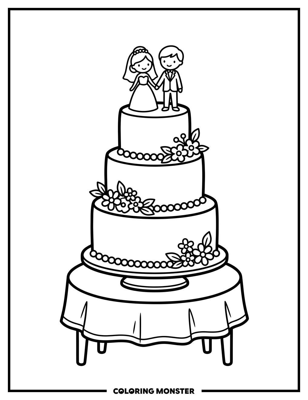 Wedding Cake with Figurines Coloring Page
