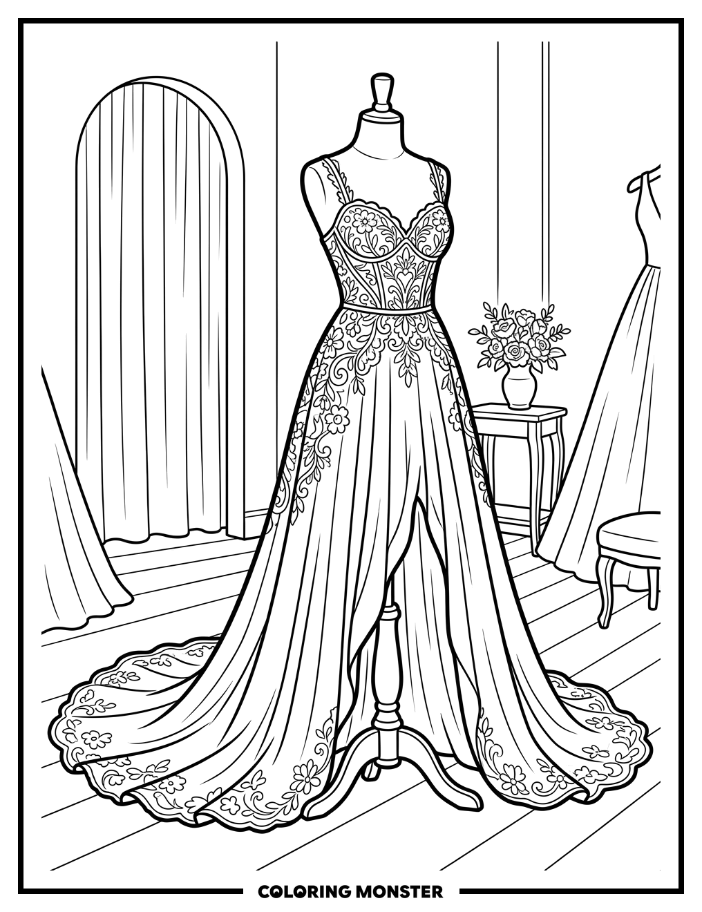 Wedding Dress on Mannequin Coloring Page