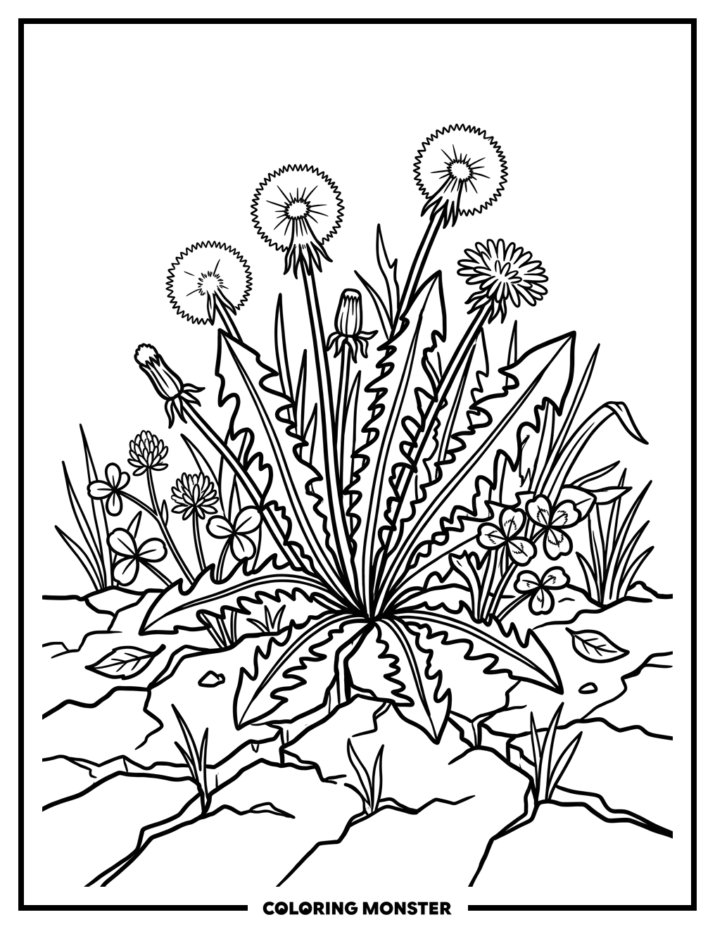 Weeds Through Cracked Earth Coloring Page