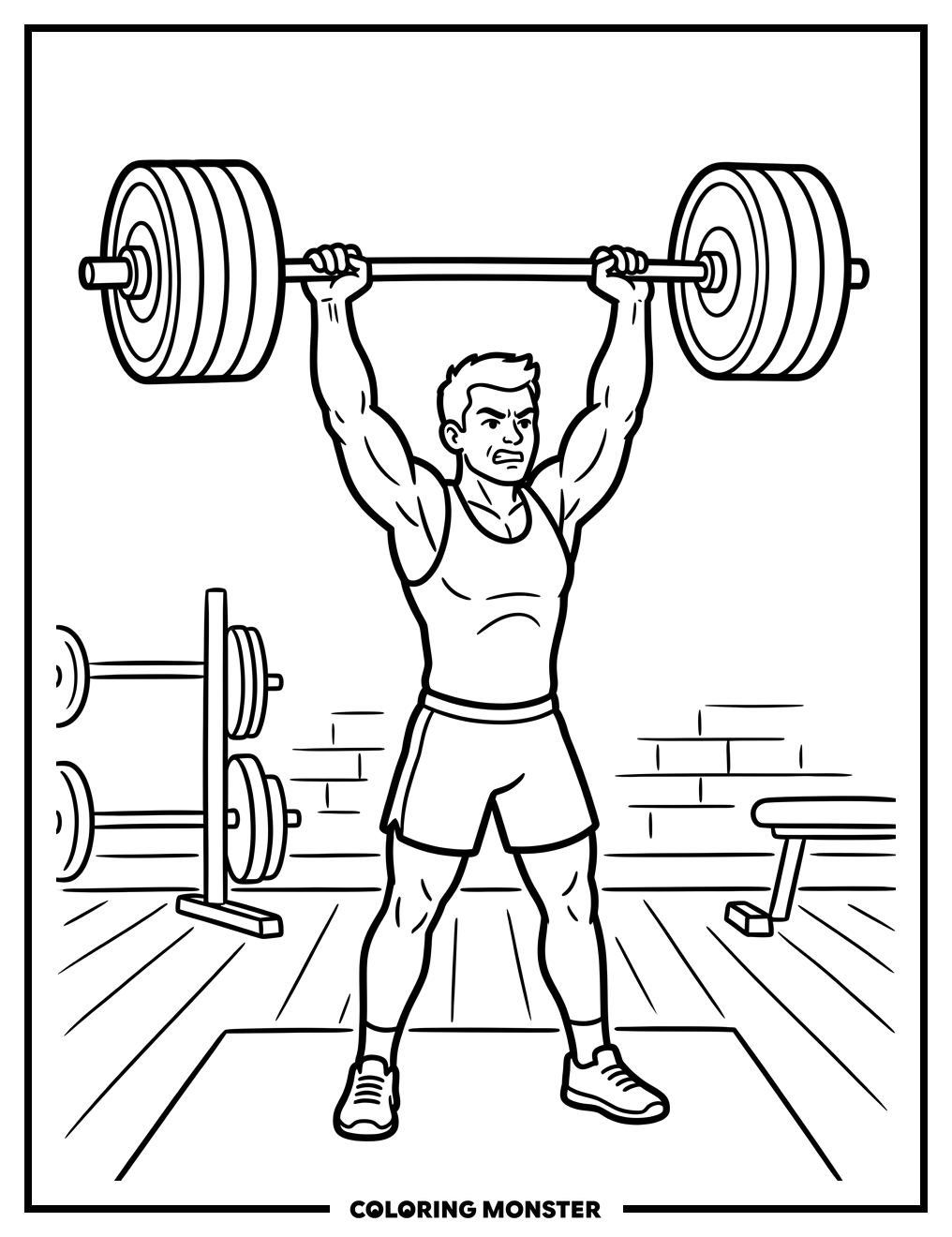 Weightlifter Lifting Barbell Overhead Coloring Page
