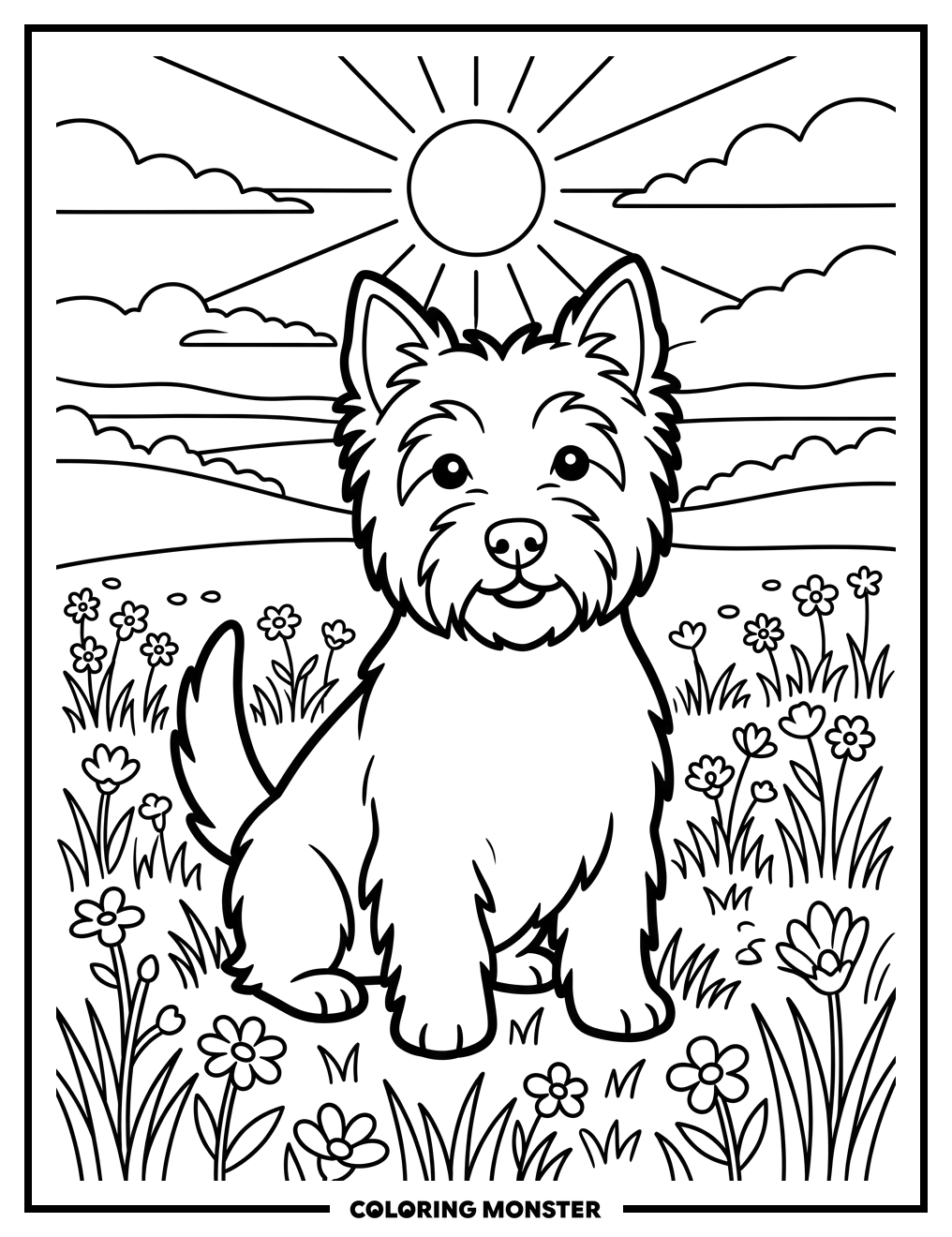 West Highland Terrier in a Meadow Coloring Page