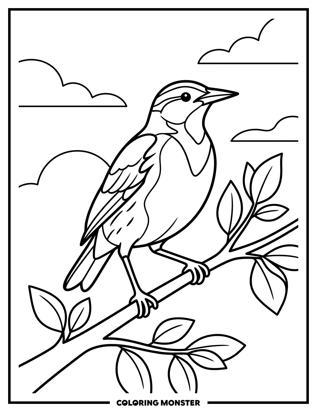 Western Meadowlark on Branch Coloring Page