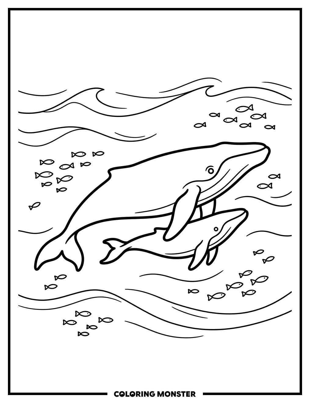 Whale and Calf Swimming Coloring Page