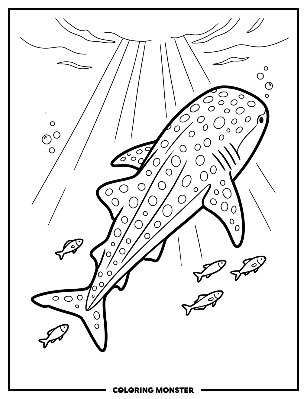 Whale Shark and Small Fish Coloring Page